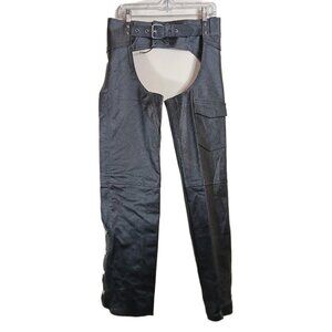 Genuine Leather Motorcycle Chaps Unisex XS Black Pocket Soft Lining Biker Riding